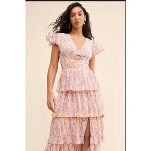 ASTR the Label Emporia Floral Pleated Tiered Maxi Dress Multicolor 1X